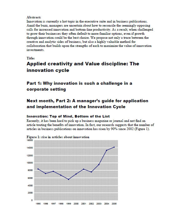 Applied Creativity and Value Discipline: The Innovation Cycle – Part 1