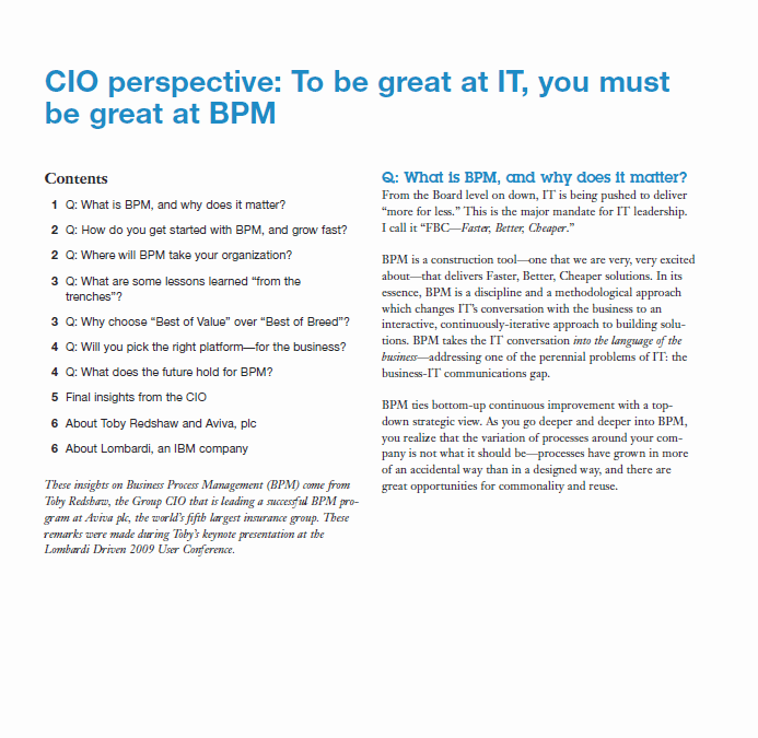 CIO perspective: To be great at IT, you mustbe great at BPM