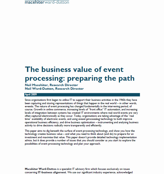 The business value of event processing: preparing the path